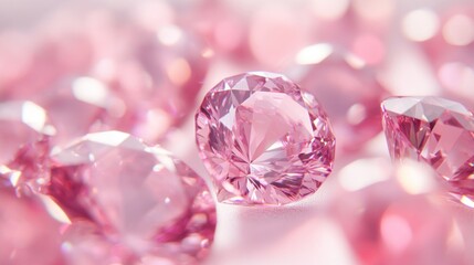 A close-up of sparkling pink gemstones, showcasing their facets and vibrant color.