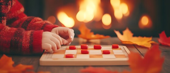 Fototapeta premium Cozy Family Game Night by the Fireplace