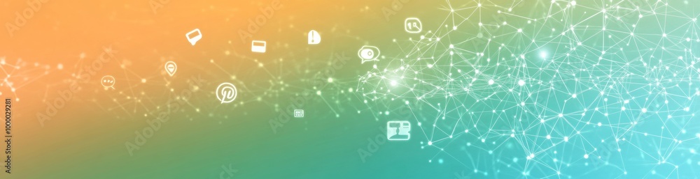 Poster abstract digital background with icons representing technology and connectivity.