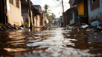 Fototapeta na wymiar Flooded street in a developing country.