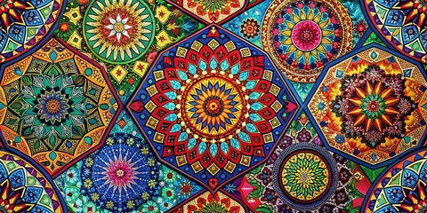 Elegant geometric pattern featuring intricate designs in a luxurious color palette, perfect for fashion