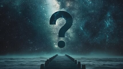 Doubt, Question Mark Above An Infinite Bridge To The Sea, Pattern Background, Wallpaper, Cover and Screen for Smartphone, PC, Laptop, 9:16 and 16:9 Format