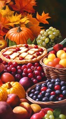 Fresh Harvest Table with Seasonal Fruits and Vegetables