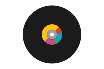 Realistic Black Vinyl Record Vector with Vibrant Center Label High-Quality Music Illustration