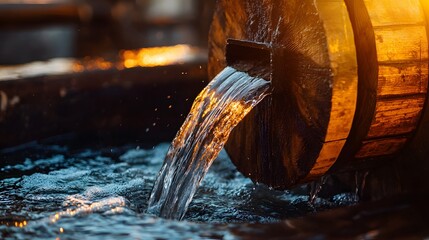 Water flowing from a wooden well. - Powered by Adobe