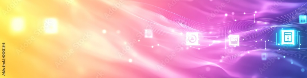 Poster abstract digital background with icons representing technology and connectivity.