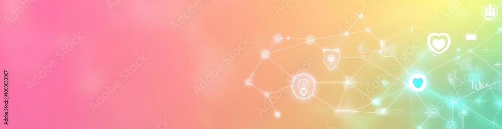 Aufkleber a colorful abstract background with interconnected icons representing technology and health.