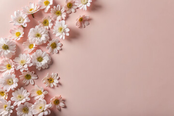Delicate pink daisies arranged beautifully against a soft pastel background, creating an enchanting springtime ambiance. Generative AI