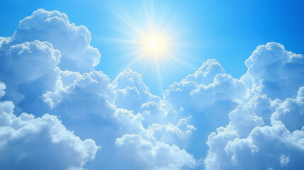 Bright Sunlight Shining Through Fluffy Clouds