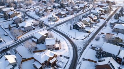 Fototapeta premium Aerial View of Snowy Suburbia