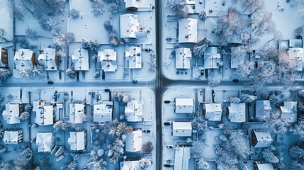 Aerial View of a Snowy Neighborhood