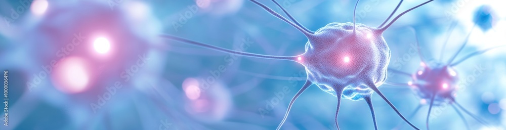 Poster close-up view of neurons showcasing their structure and connections in a scientific context.