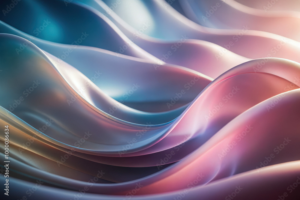 Poster captivating waves of silk-like textures in soft pastel hues dancing under gentle light in an abstrac