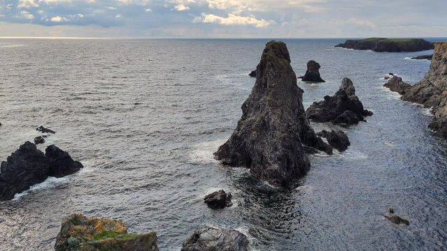 The Aiguilles de Port-Coton at Belle-Ile-en-Mer become celebre needle rocks after been painted by the impressionist Claude Monet at the end of the 19e century (Goulphar, Bangor, Morbihan, Bretagne, Fr