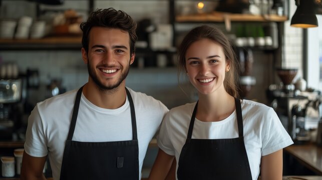 Portrait of two young smiling restaurant workers - Powered by Adobe