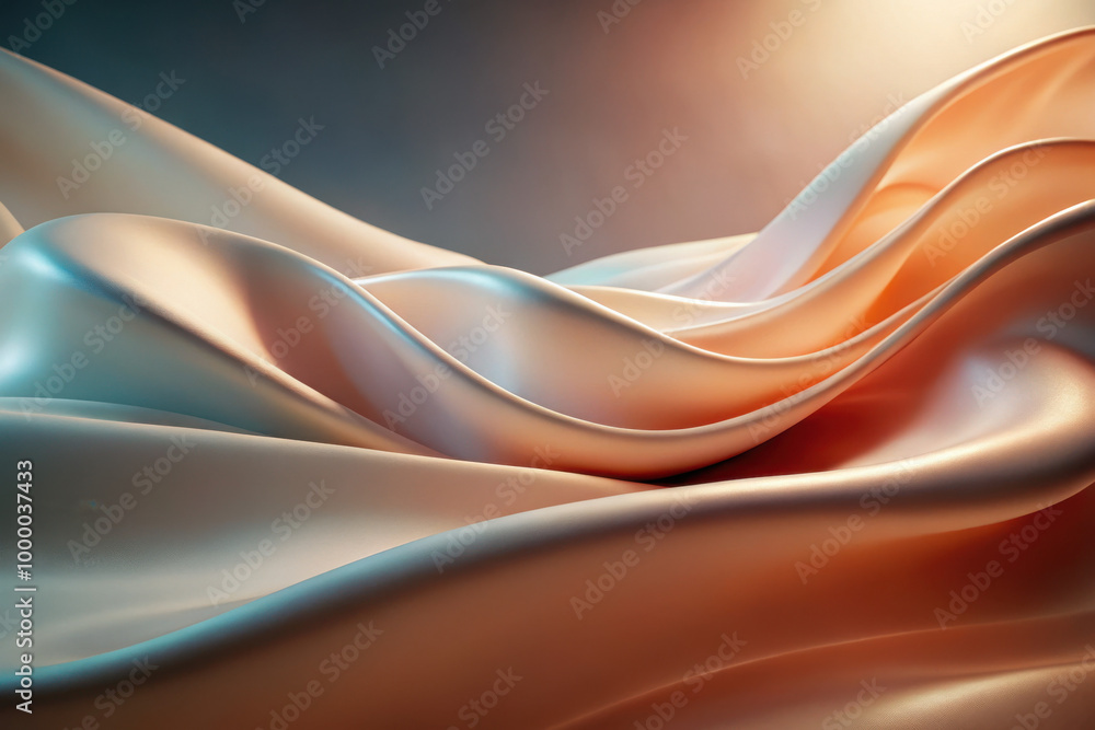 Poster Elegant waves of shimmering fabric create a tranquil atmosphere under soft lighting in an artistic composition. Generative AI
