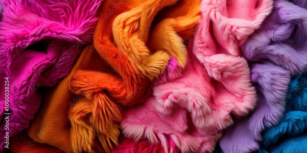 Poster a pile of colorful fuzzy blankets with a rainbow of colors