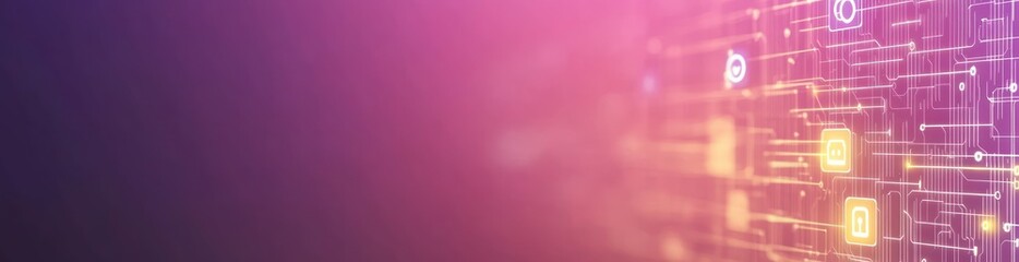 Obraz premium Abstract digital background with circuit patterns and glowing icons.