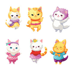 Fototapeta premium Set of cute cartoon characters in dub dance poses