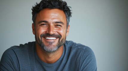 Portrait of a happy handsome man in a shirt with laughing