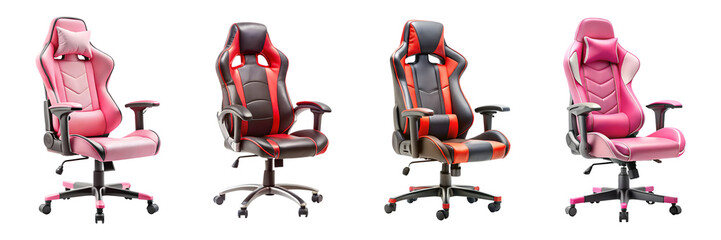 set of gaming chair isolated on transparent background, cut out