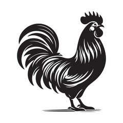 Chicken Silhouette, Stylish icon, template, background, tattoo. Print for t-shirt. Hand drawn vector illustration, Chicken black vector, isolated.