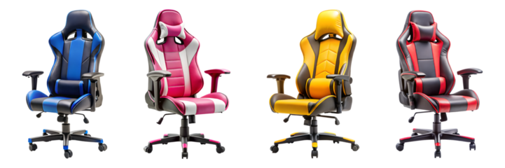 set of gaming chair isolated on transparent background, cut out