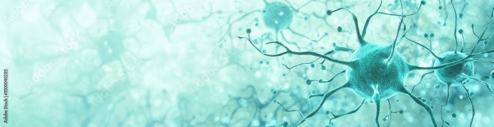 Poster abstract representation of neurons in a scientific context, emphasizing connectivity and function.