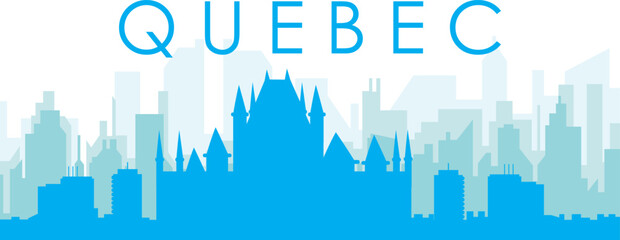 Obraz premium Blue panoramic city skyline poster with bluish misty transparent background buildings of QUEBEC, CANADA