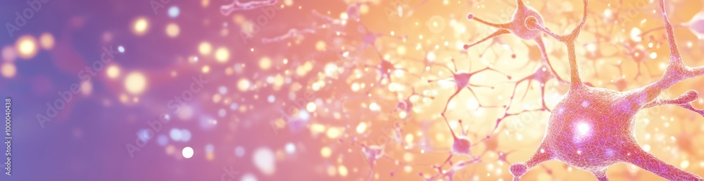 Poster abstract representation of neurons and synapses, illustrating neural connections and activity.