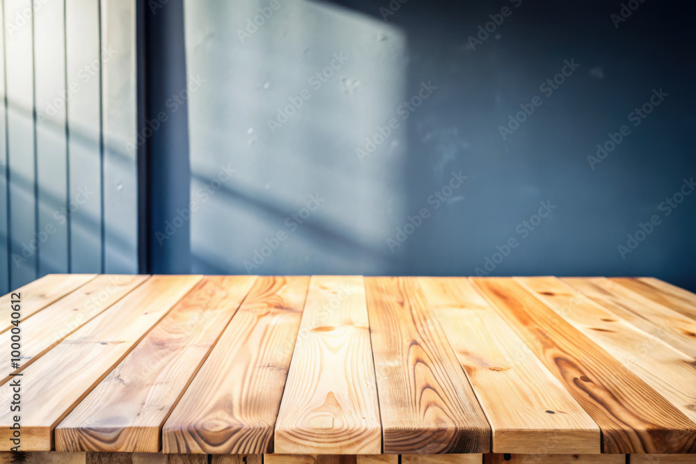 Poster a tranquil wooden table bathed in soft sunlight, creating inviting space for creativity and conversa