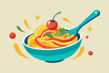 chop stick in pasta bowl vector color 