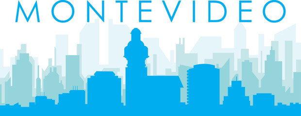 Fototapeta premium Blue panoramic city skyline poster with bluish misty transparent background buildings of MONTEVIDEO, URUGUAY