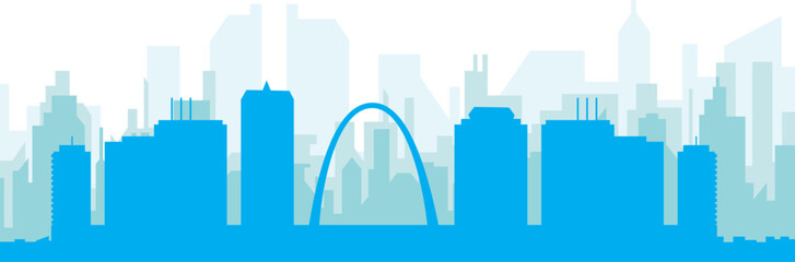 Fototapeta premium Blue panoramic city skyline poster with bluish misty transparent background buildings of ST. LOUIS, UNITED STATES