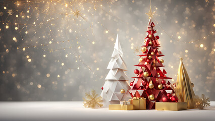3D rendering of a modern Christmas scene with a sleek, minimalist design.
