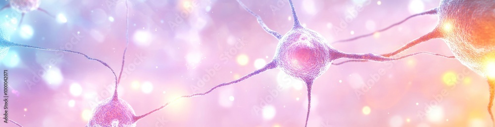 Poster abstract illustration of neurons with a colorful, soft background representing brain activity.