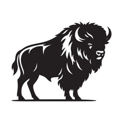 Bison Silhouette, Stylish icon, template, background, tattoo. Print for t-shirt. Hand drawn vector illustration, Bison black vector, isolated.