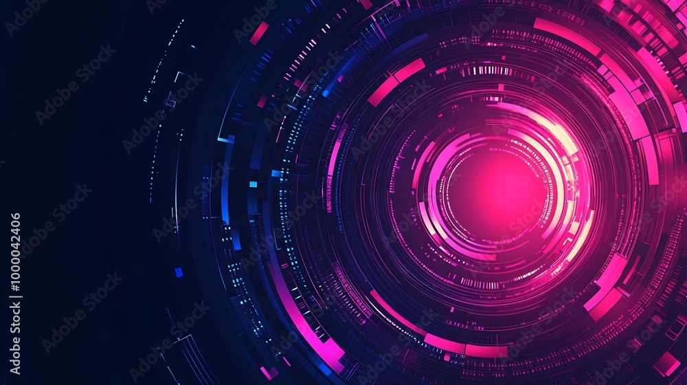 Poster abstract futuristic background with glowing circles and digital elements.