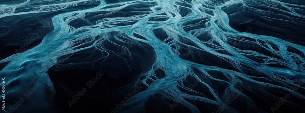 Poster aerial view of flowing water patterns resembling intricate networks.