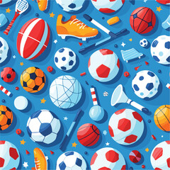 collection background of various balls and sports equipment
