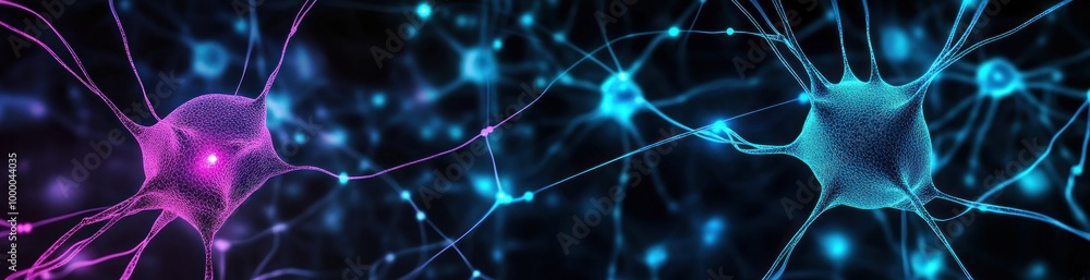 Poster abstract representation of neurons with vibrant colors, illustrating neural connections.