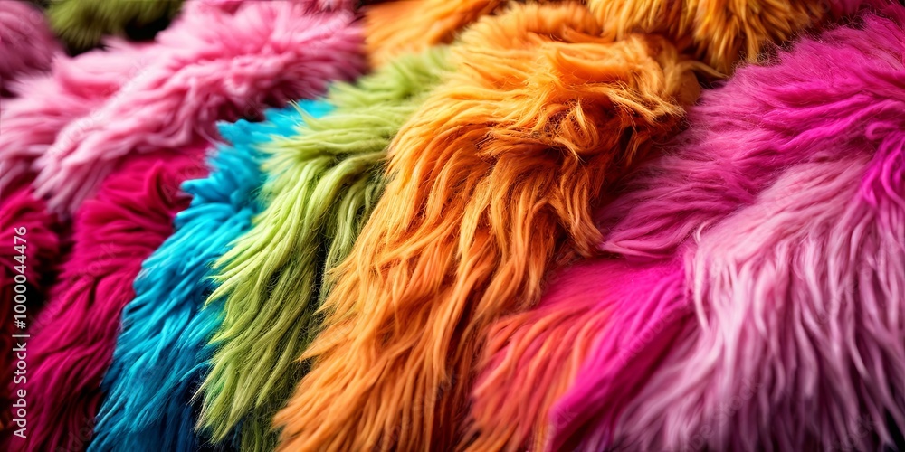 Poster a row of colorful fur with a rainbow of colors
