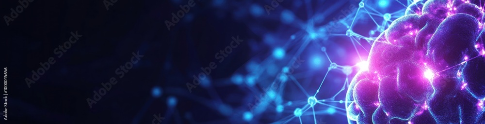 Poster abstract representation of a brain with neural connections in vibrant colors.