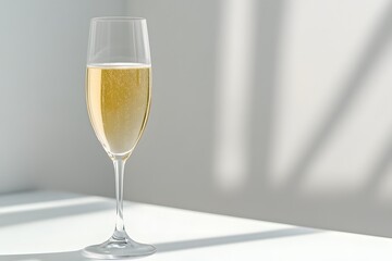 A glass of champagne, against a white background