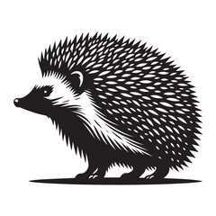 Hedgehog Silhouette, Stylish icon, template, background, tattoo. Print for t-shirt. Hand drawn vector illustration, Coati black vector, isolated.