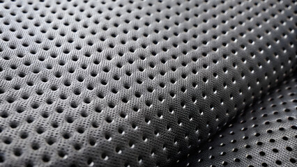 Perforated neoprene texture with small evenly spaced holes on a black surface for innovative designs