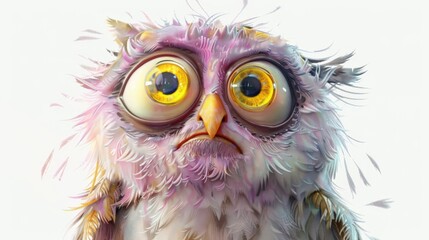 Fototapeta premium Cute Animated Owl with Big Eyes on White Background