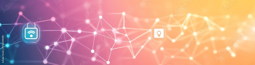 Poster abstract digital network with security icons representing technology and connectivity.