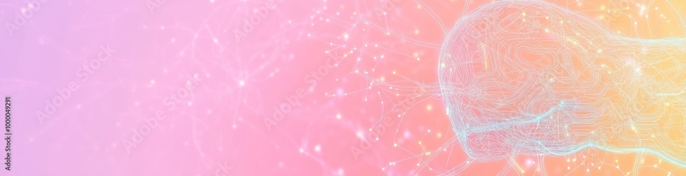 Poster abstract digital illustration with neural connections and a soft gradient background.