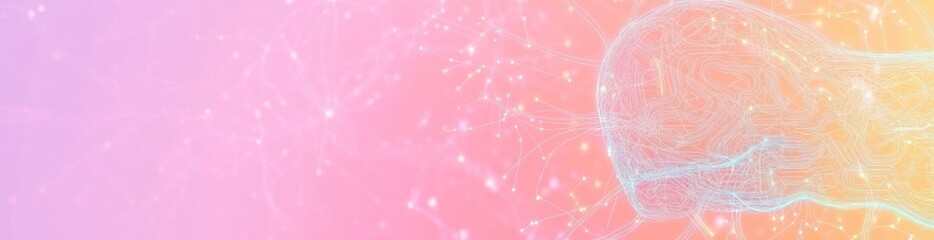 Abstract digital illustration with neural connections and a soft gradient background.